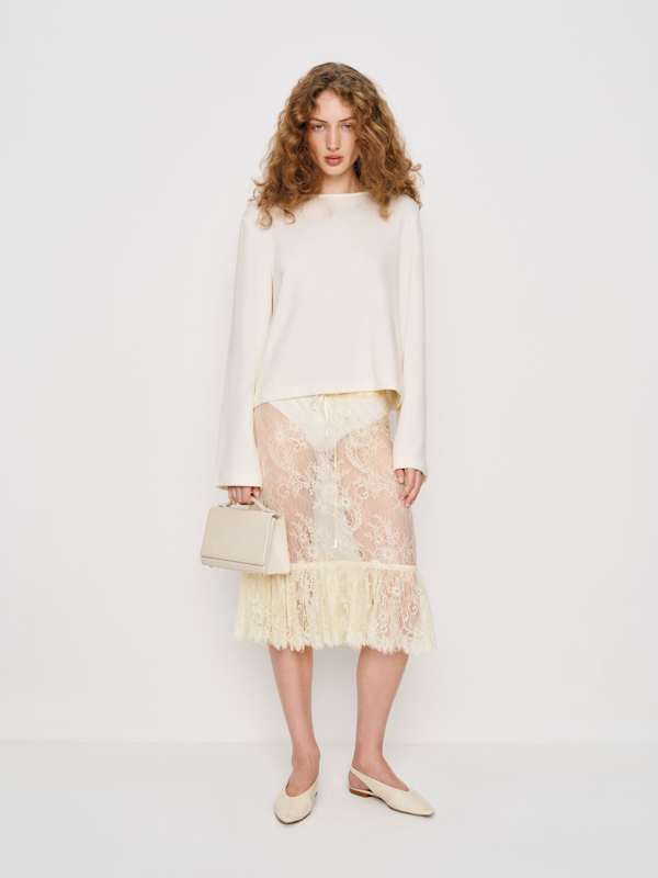 Delcy Low Waist Skirt - Cream Lace